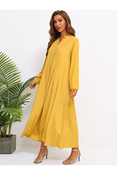 FridayIn Female Sweet V-neck Solid color Loose Long dress