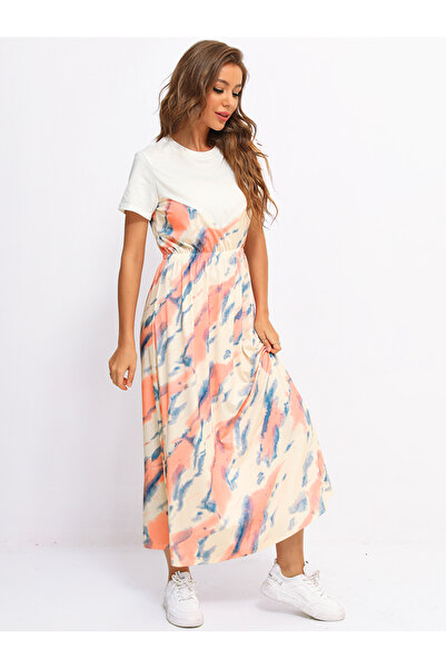 FridayIn Female Fast fashion Round neck Camouflage Basic fitness Mid dress