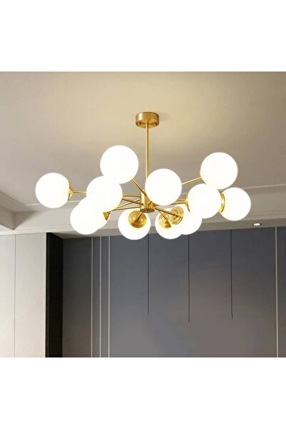 LaKasa Modern Chandelier Luminara, 12 Globes, Gold, 12xE27