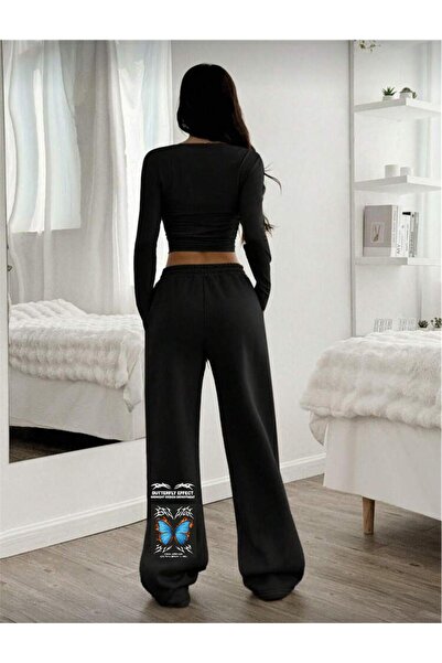 Le Vion بنطال رياضي فضفاض وواسع الساق للنساء مطبوع