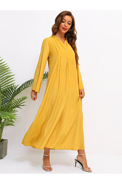 FridayIn Female Sweet V-neck Solid color Loose Long dress