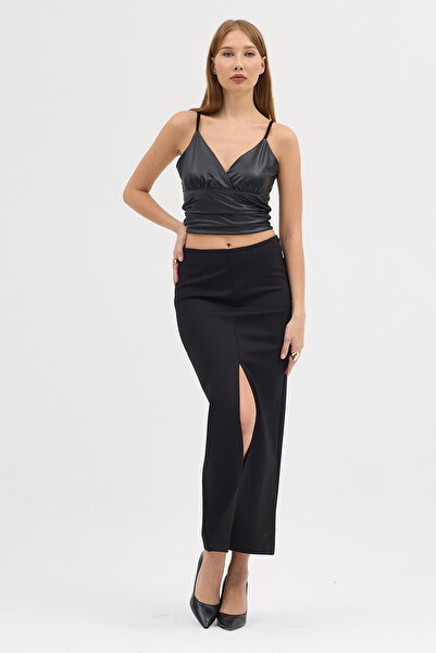 Laranor Slit Design Steel Knit Skirt with Flap Pockets Day&Night Elegance 25L8148