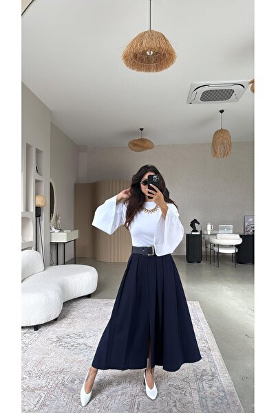 Buket Teke Fusta din stofă cu centură bleumarin