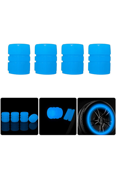 Kolezia Fosforlu Floresan LED Mavi Pilsiz Araba & Motosiklet Lastik Sibop Kapağı – 4’lü Set