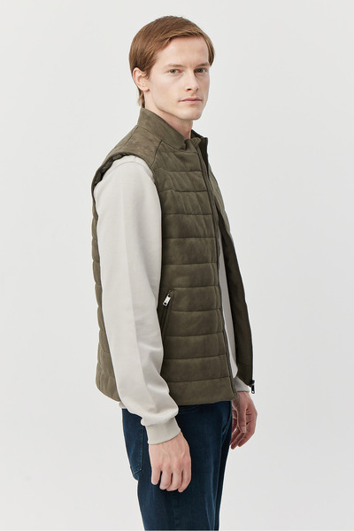 PAULMARK Men's Stand Collar Suede Vest