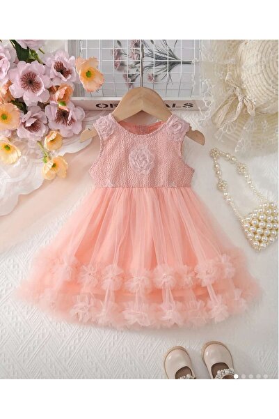 ÇEÇEN HOME Çiçekli Tütülü Elbise Kabarık Bebek Elbisesi Yazlık Şifon Elbise K...