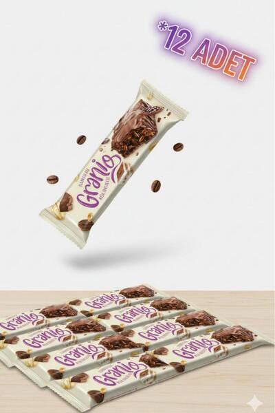 GRANIO Sütlü Çikolata Kaplamalı Tiramisu Aromalı Karamelize Bisküvili Tahıl Bar 40 gr X 12 Adet