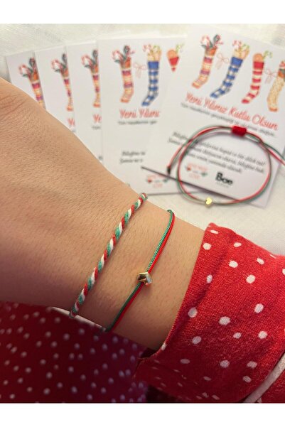 BAE ATOLYE New Year's Lucky Bracelet with Gold Heart and Red White Green Martenitsa Card Gift
