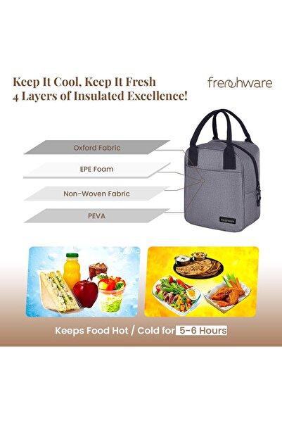 Generic French Wear Insulated Lunch Bag - Gray Nylon, For Men, Women & Kids, Hot/Cold, 9L