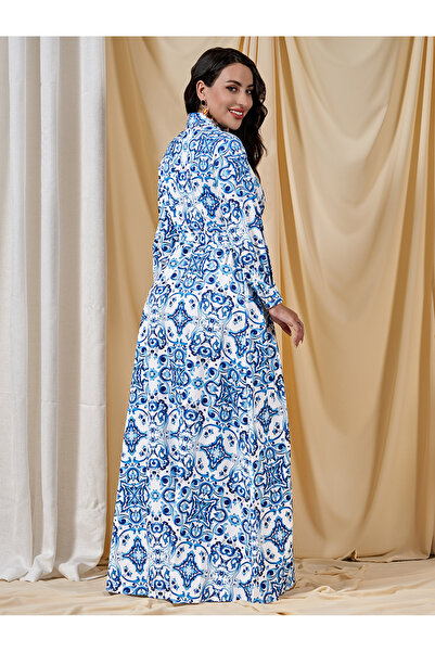 FridayIn Celebrity style Lapel Flowers Buttons Shirt sleeve Long Dresses