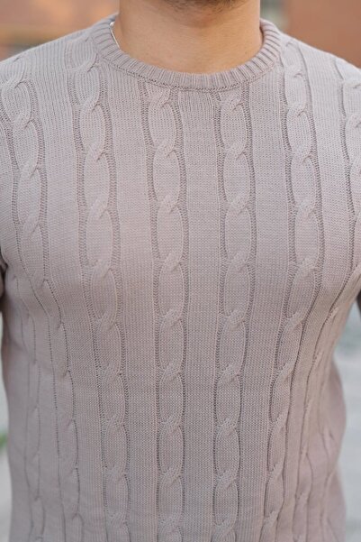 buğrahayalin Men's Knit Pattern Crew Neck Sweater