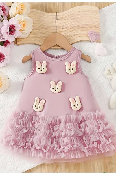 ÇEÇEN HOME Tavşanlı Tütülü Elbise Kabarık Bebek Elbisesi Yazlık Şifon Elbise ...