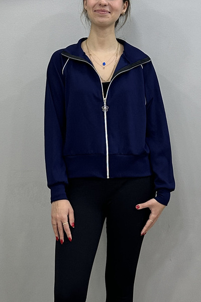 Tam Moda Top de trening din material modal cu mâneci cu fermoar și dungi