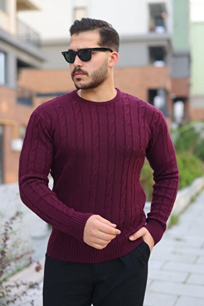buğrahayalin Men's Knit Pattern Crew Neck Sweater