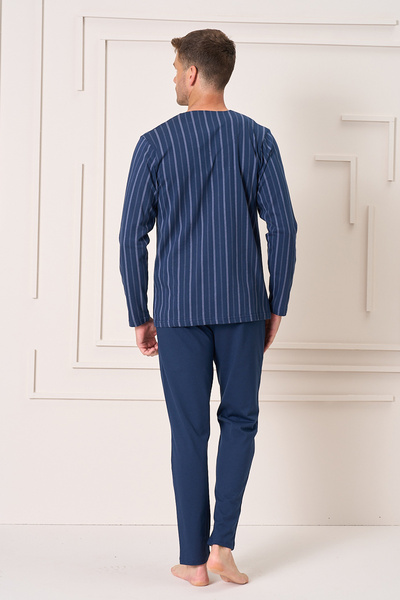 REMSA Ανδρικό σετ πιτζάμες με μακρυμάνικο χτενισμένο βαμβάκι μεγάλου μεγέθους 2144 Navy Blue01