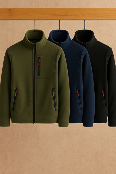 COMBİNE MİCHAİL Men's Winter Zippered Comfortable 3-Piece Sweatshirt