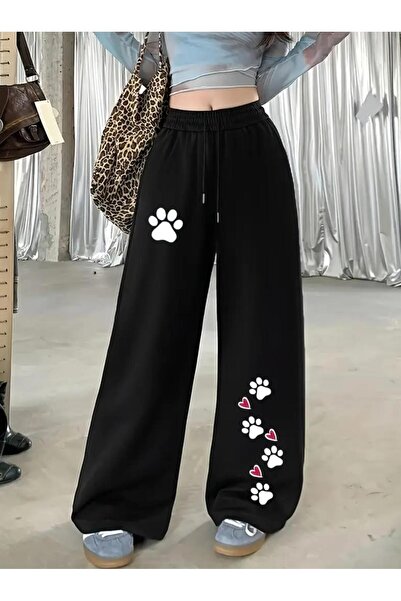 Le Vion Γυναικεία φούτερ παντελόνια με στάμπα και φαρδιά μπατζάκια