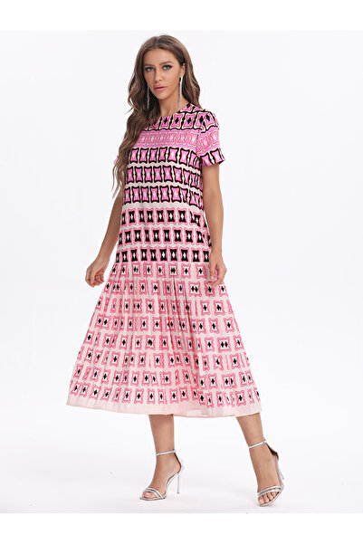 FridayIn Female Classical Round neck Graffiti Basic fitness Long dress