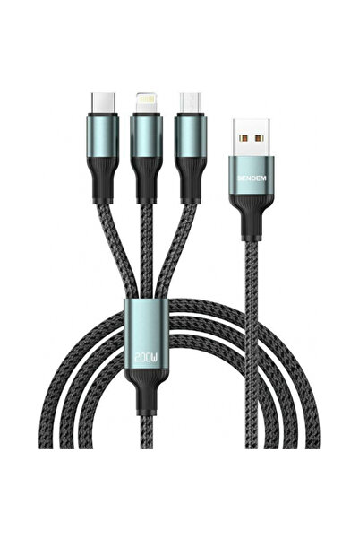 Apple USB-A - Lightning / microUSB / USB-C Charging Cable Sendem M51 3in1, 200W, 1.2m, Gray