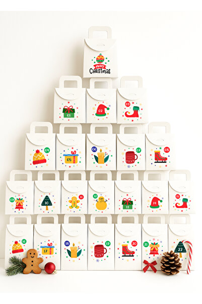 repro design Beyaz Yılbaşı Advent Calendar 25 Adet Boş Hediye Kutusu Seti 10x15x5,5 cm – Mini Sürpriz Kutular