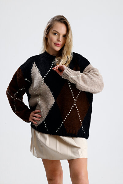Figo Baklava Patterned Crew Neck Women's Sweater