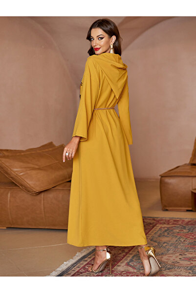 FridayIn Simplicity Dignified style Hooded Solid color Bead Regular sleeve Abaya