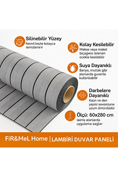 FiR&MeL Home Modern Gri Çizgili Lambiri Duvar Paneli – Silinebilir & Kolay Ke...
