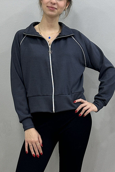 Tam Moda Modal Fabric Zippered Sleeves Striped Sweatshirt Top