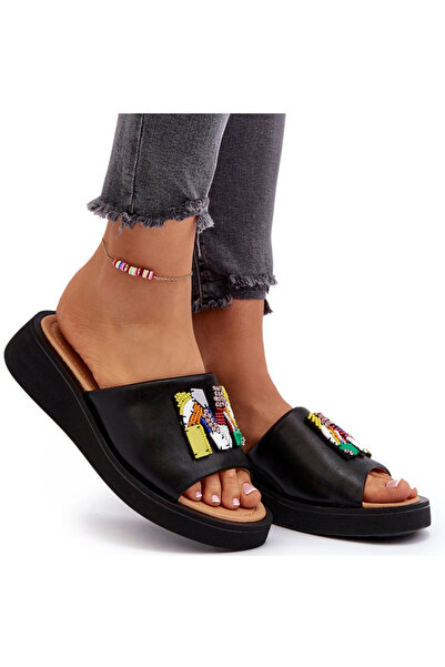 Vinceza Women's black leather slippers Assames 37