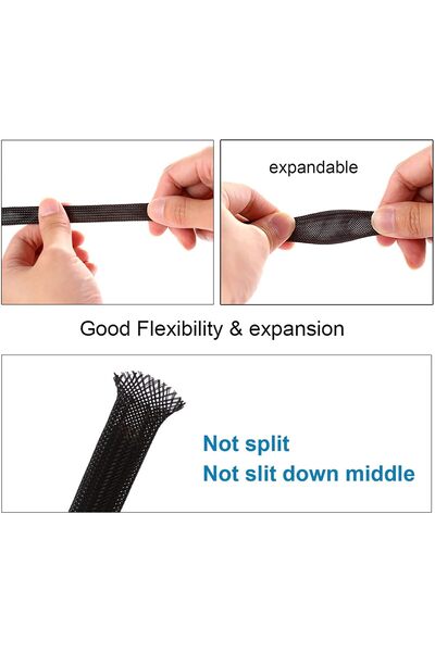 Generic Alex Tech PET Expandable Braided Cable Sleeve 100ft, 1/4 in, Black