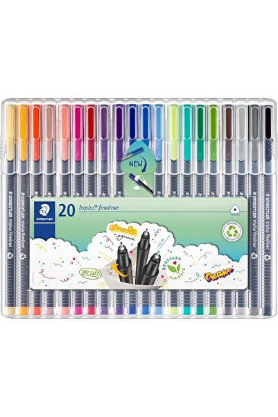 Staedtler Triplus Fineliner Pens, 0.3 mm, Metal Fine Tip, Pack of 20, Assorted Colors (334 SB20)