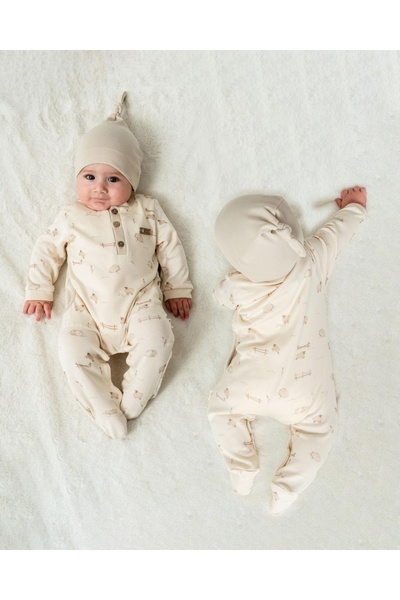 BabyCosy Organic Wear Jumpsuit set with hat, Lamb, BabyCosy, 100% cotton