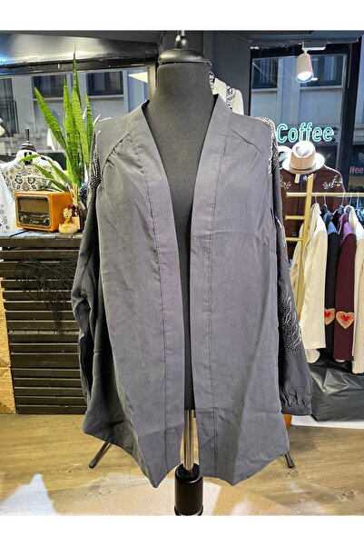 Dadali Women's Stone Embroidered Special Design Long Sleeve Cotton Kimono