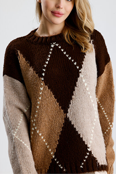 Figo Baklava Patterned Crew Neck Women's Sweater