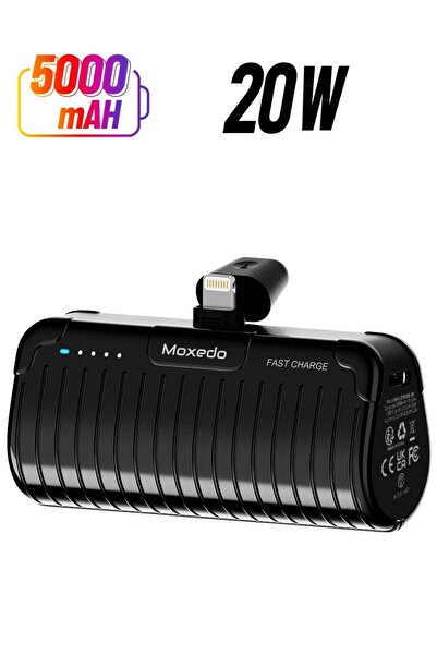 MOXEDO Capsule 5000 mAh Mini Power Bank 20W PD Fast Charging Portable Charger with Built-in Lightnin