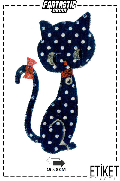 FANTASTIC ARMA Iron-On Transfer Printing – Polka Dot Blue and White Cat Figure Iron-On Dtf Arma 15X8 cm