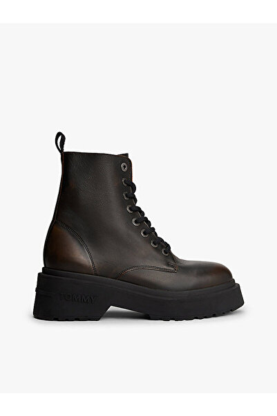 Tommy Hilfiger Chunky Leather Lace-Up Cleat Mid Boots
