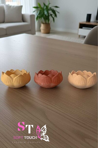 Soft Touch SOFT lotus çiçeği formunda dekoratif obje mumluk, minimal saksı, d...