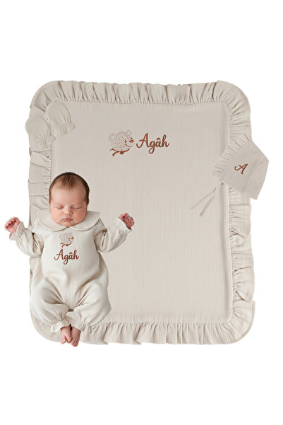 Mis Bebe Minik İnsanların Sarayı Muslin Fabric Striped Teddy Bear Patterned S...