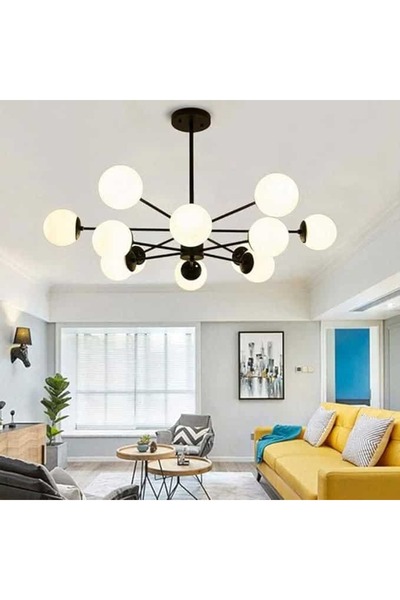 LaKasa Modern Chandelier Luminara, 12 Globes, Black, 12xE27