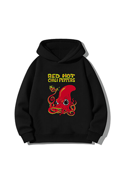 MODA Red Hot Chili Peppers cu imprimeu Hanorac negru pentru adulți cu glugă S...