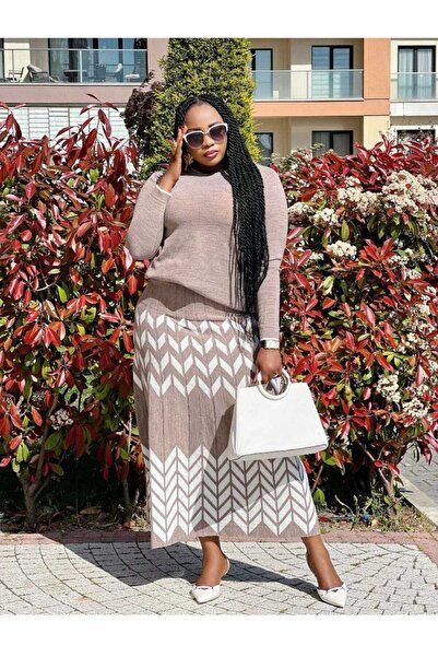 Abalı Yeni sezon kışlık etekli 2li takım Yumuşak yün iplik Durk park Lazanya model