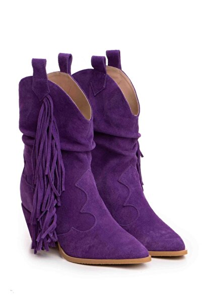 Vanilla Days Ghete Lituaniane din piele întoarsă violet închis cu toc suprapus