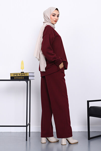 İmajButik Plum Top and Pants Ribbed Stitching Thessaloniki Set