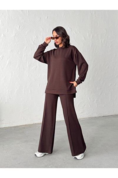 BEJNA Women's Comfortable Fit Soft Modal Textured Top and Bottom Set