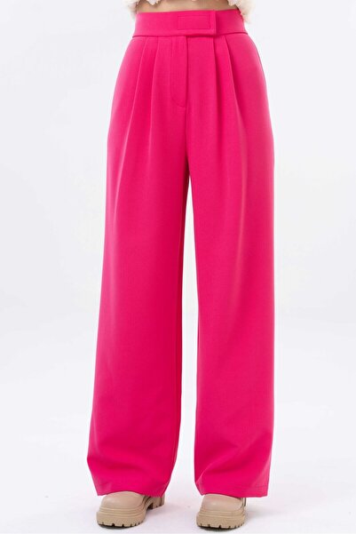 Saade حزام فيلكرو عالي الخصر مزدوج الطيات منسوج بنطلون واسع الأرجل