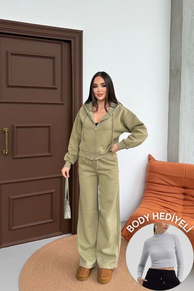 Mezka Women's Double Zipper Detailed Hooded Winter Fleece-Lined Oversized Tra...