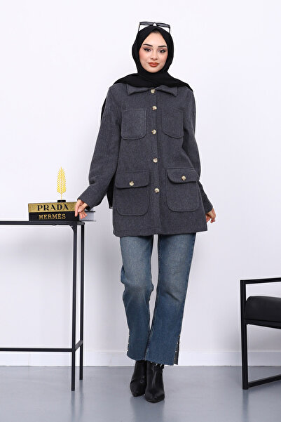 İmajButik Smoked Pocketed Buttoned Cashmere Jacket