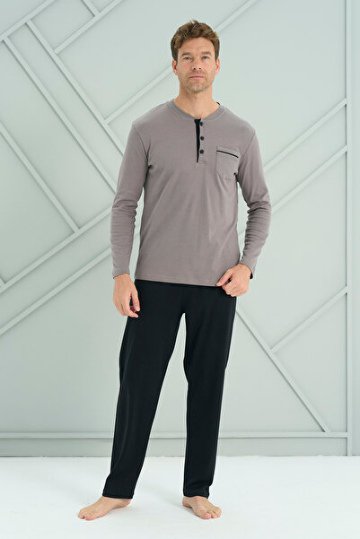 REMSA Men's Interlock Combed Cotton Long Sleeve Pajama Set 2205 Gray01