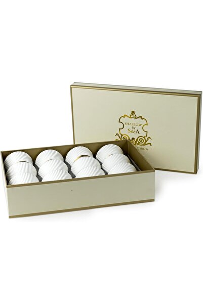 Generic New Bone China Verde Porcelain Coffee Cup Set by Shalo - 12 Cups - 80ml - White-Gold